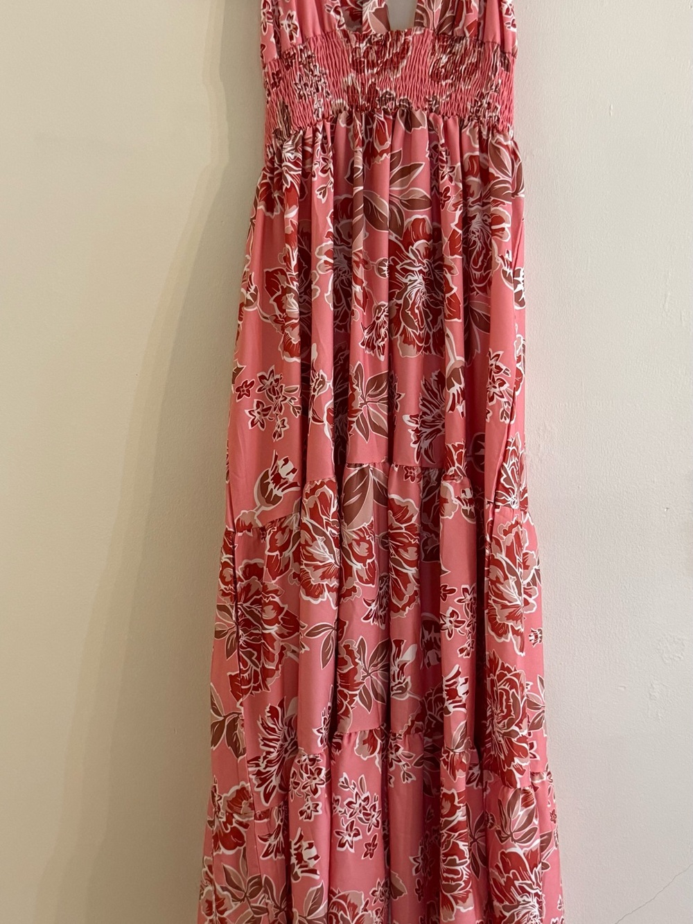 Smocked Halter Maxi Dress in Coral Pink Floral Size Medium - Picture 7 of 10